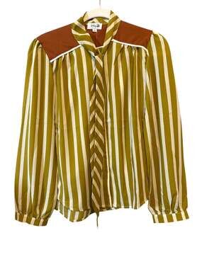 Tulip B Designed by J317 Striped Tie-Neck Blouse with Contrast Yoke